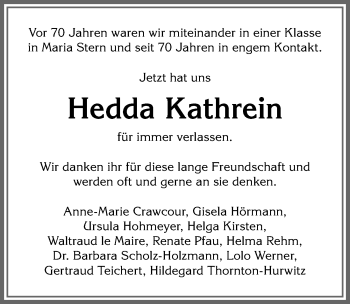 Traueranzeige von Hedda Kathrein von Allgäuer Anzeigeblatt