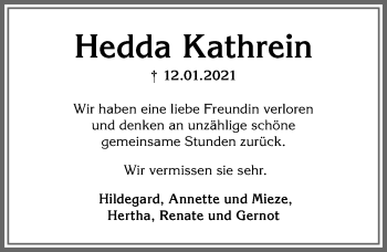 Traueranzeige von Hedda Kathrein von Allgäuer Anzeigeblatt