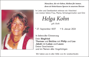 Traueranzeige von Helga Kohn von Allgäuer Zeitung, Marktoberdorf