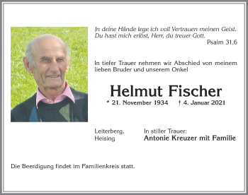 Traueranzeige von Helmut Fischer von Allgäuer Zeitung,Kempten