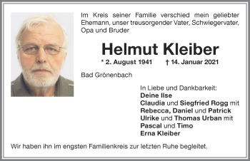 Traueranzeige von Helmut Kleiber von Memminger Zeitung