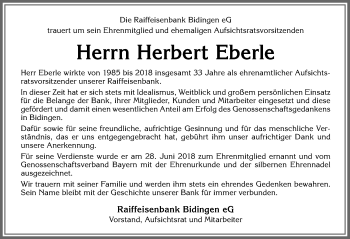 Traueranzeige von Herbert Eberle von Allgäuer Zeitung