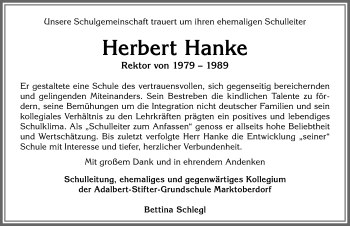 Traueranzeige von Herbert Hanke von Allgäuer Zeitung, Marktoberdorf