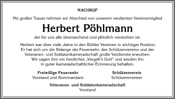 Traueranzeige von Herbert Pöhlmann von Allgäuer Anzeigeblatt
