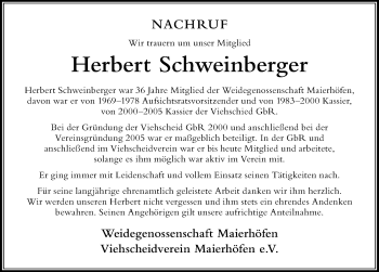 Traueranzeige von Herbert Schweinberger von Der Westallgäuer