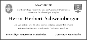 Traueranzeige von Herbert Schweinberger von Der Westallgäuer