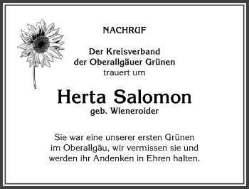 Traueranzeige von Herta Salomon von Allgäuer Anzeigeblatt