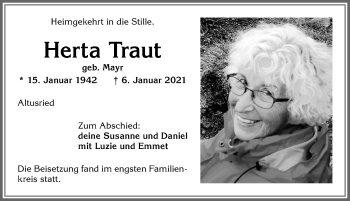 Traueranzeige von Herta Traut von Allgäuer Zeitung,Kempten