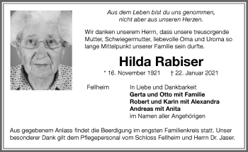 Traueranzeige von Hilda Rabiser von Memminger Zeitung