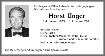 Traueranzeige von Horst Unger von Allgäuer Zeitung