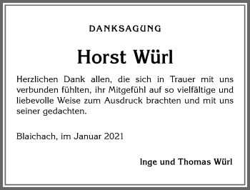 Traueranzeige von Horst Würl von Allgäuer Anzeigeblatt