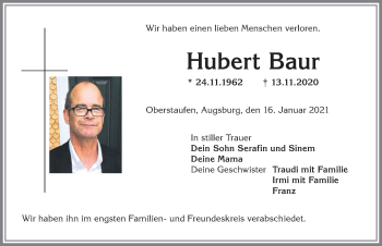 Traueranzeige von Hubert Baur von Allgäuer Anzeigeblatt