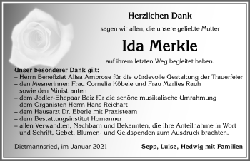 Traueranzeige von Ida Merkle von Allgäuer Zeitung,Kempten