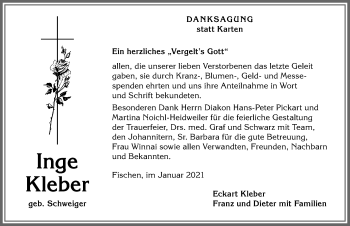 Traueranzeige von Inge Kleber von Allgäuer Anzeigeblatt