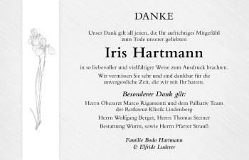 Traueranzeige von Iris Hartmann von Der Westallgäuer