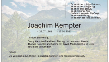 Traueranzeige von Joachim Kempter von Der Westallgäuer