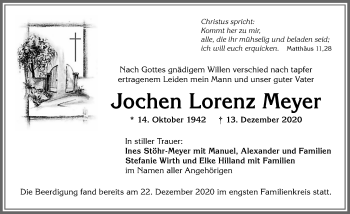 Traueranzeige von Jochen Lorenz Meyer von Allgäuer Anzeigeblatt