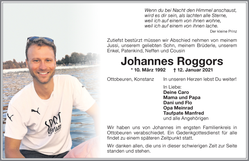  Traueranzeige für Johannes Roggors vom 23.01.2021 aus Memminger Zeitung