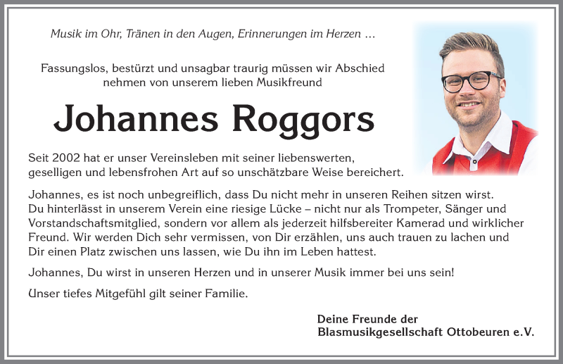  Traueranzeige für Johannes Roggors vom 27.01.2021 aus Memminger Zeitung