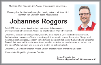 Traueranzeige von Johannes Roggors von Memminger Zeitung