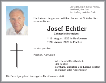 Traueranzeige von Josef Echtler von Allgäuer Zeitung