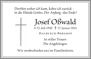Traueranzeige von Josef Oßwald von Allgäuer Zeitung, Füssen