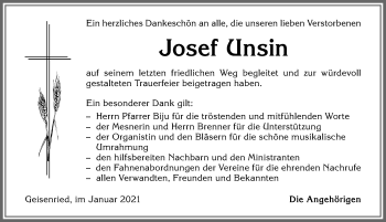 Traueranzeige von Josef Unsin von Allgäuer Zeitung, Marktoberdorf