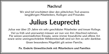Traueranzeige von Julius Leuprecht von Allgäuer Zeitung,Kempten