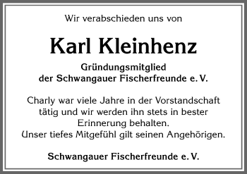 Traueranzeige von Karl Kleinhenz von Allgäuer Zeitung, Füssen