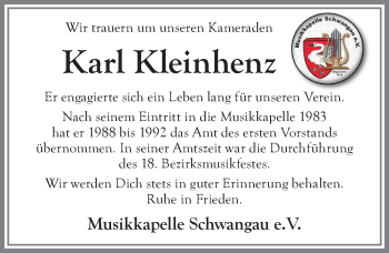 Traueranzeige von Karl Kleinhenz von Allgäuer Zeitung, Füssen