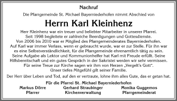 Traueranzeige von Karl Kleinhenz von Allgäuer Zeitung, Füssen