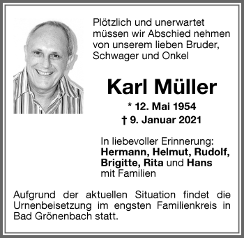 Traueranzeige von Karl Müller von Memminger Zeitung