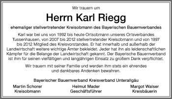 Traueranzeige von Karl Riegg von Allgäuer Zeitung