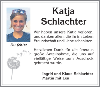 Traueranzeige von Katja Schlachter von Allgäuer Zeitung,Kempten