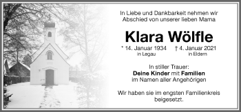 Traueranzeige von Klara Wölfle von Memminger Zeitung