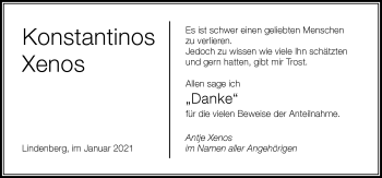 Traueranzeige von Konstantinos Xenos von Der Westallgäuer