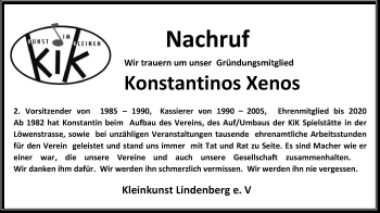 Traueranzeige von Konstantinos Xenos von Der Westallgäuer