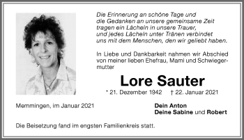 Traueranzeige von Lore Sauter von Memminger Zeitung