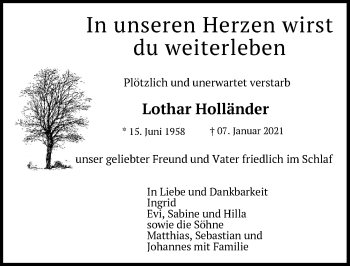 Traueranzeige von Lothar Holländer von Allgäuer Zeitung, Kaufbeuren/Buchloe