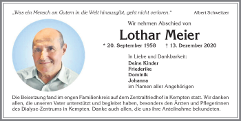 Traueranzeige von Lothar Meier von Allgäuer Zeitung,Kempten