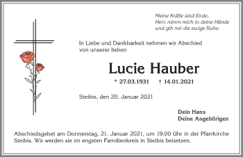 Traueranzeige von Lucie Hauber von Allgäuer Anzeigeblatt