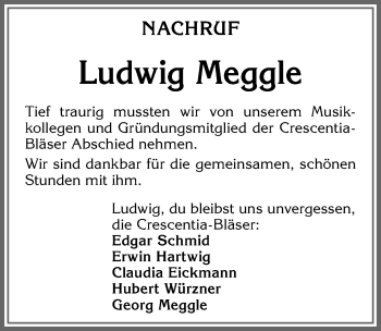 Traueranzeige von Ludwig Meggle von Allgäuer Zeitung, Kaufbeuren/Buchloe
