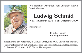 Traueranzeige von Ludwig Schmid von Allgäuer Zeitung,Kempten