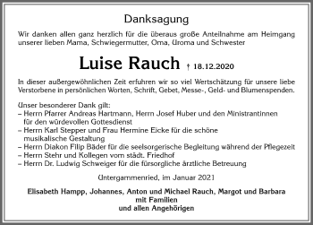 Traueranzeige von Luise Rauch von Allgäuer Zeitung