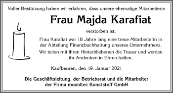 Traueranzeige von Majda Karafiat von Allgäuer Zeitung, Kaufbeuren/Buchloe