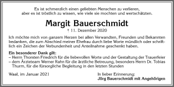 Traueranzeige von Margit Bauerschmidt von Allgäuer Zeitung, Kaufbeuren/Buchloe