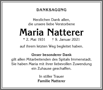 Traueranzeige von Maria Natterer von Allgäuer Anzeigeblatt