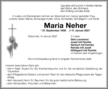 Traueranzeige von Maria Neher von Memminger Zeitung