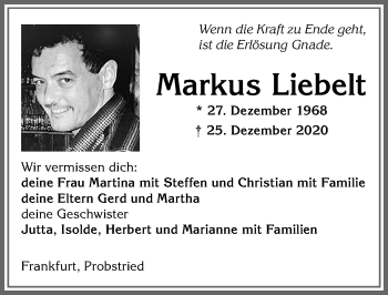 Traueranzeige von Markus Liebelt von Allgäuer Zeitung,Kempten