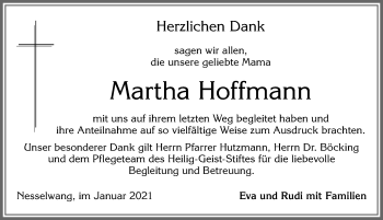 Traueranzeige von Martha Hoffmann von Allgäuer Zeitung, Füssen